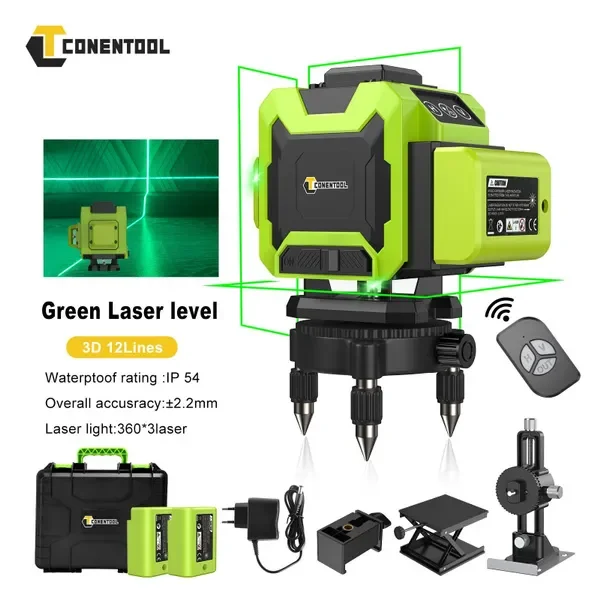 Nível Laser 360° 12 linhas verde com 2 baterias e maleta