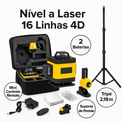 Kit Nível Laser 360° 16 linhas verde com tripé, 2 baterias e maleta